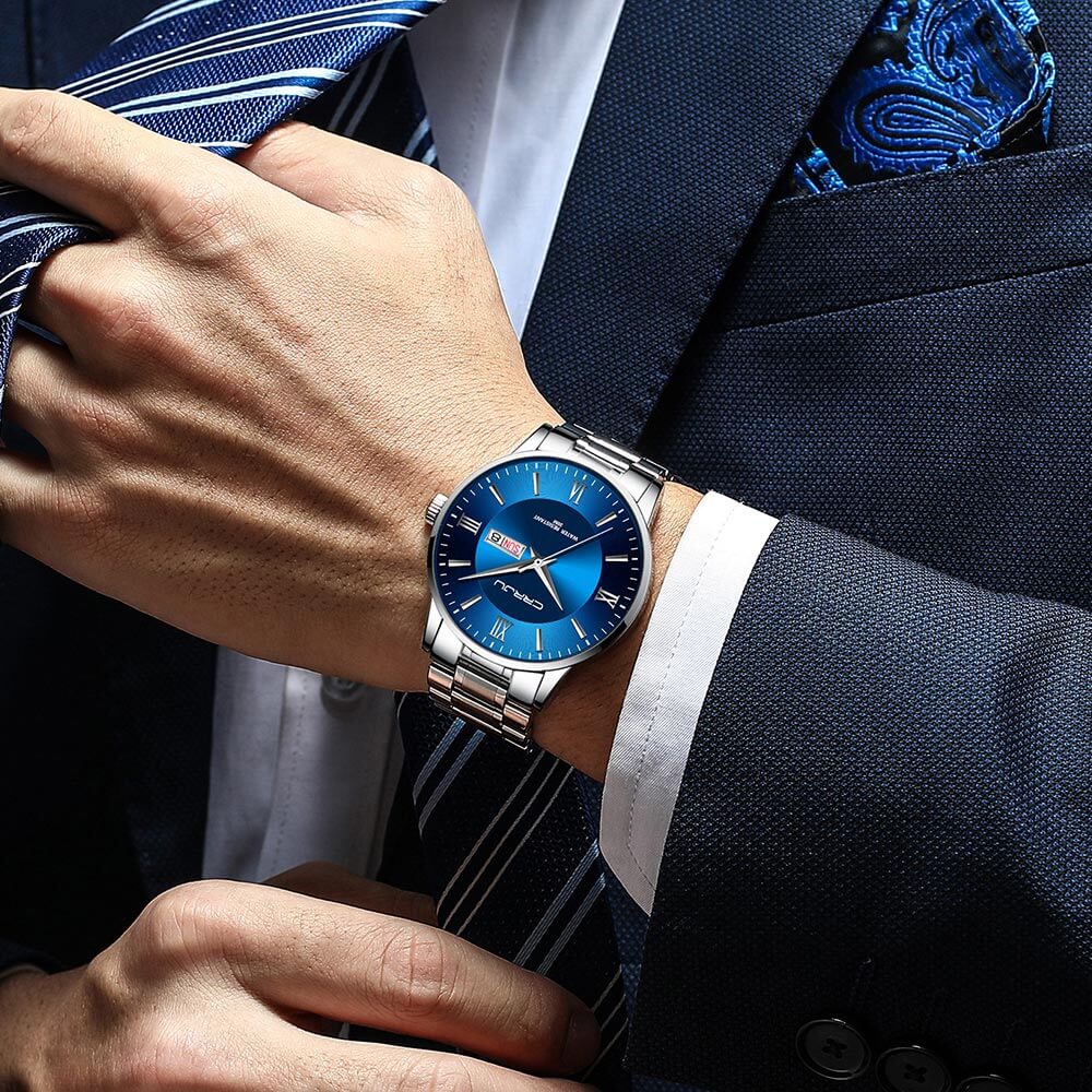 Men's Waterproof Sports Watch - Stainless Steel Chronograph