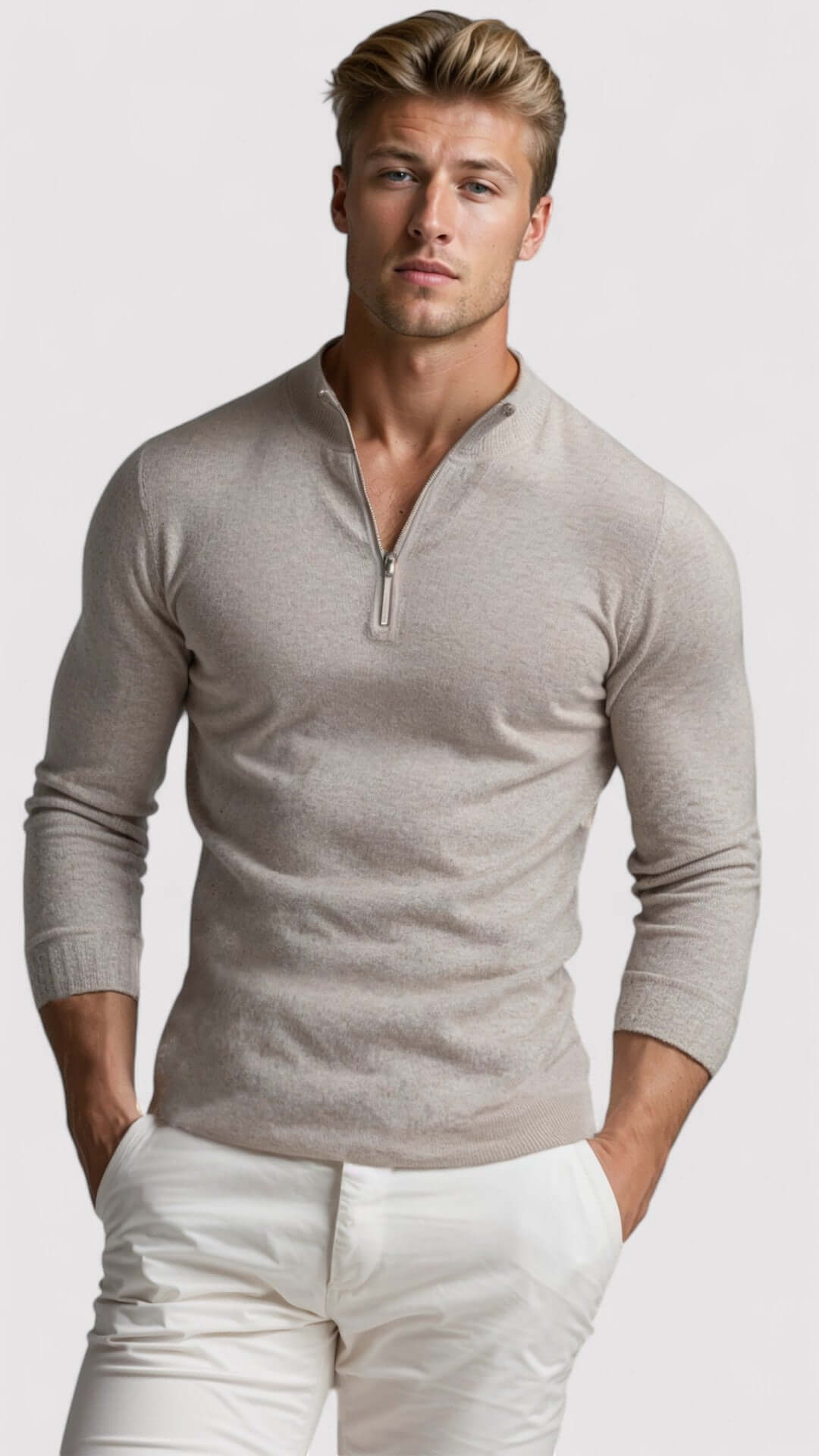 Men's Half-Zip Sweater with Cashmere-Soft Feel