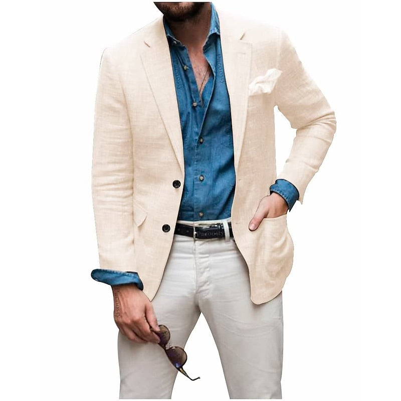Men's Linen Summer Blazer - Lightweight Two-Button Jacket