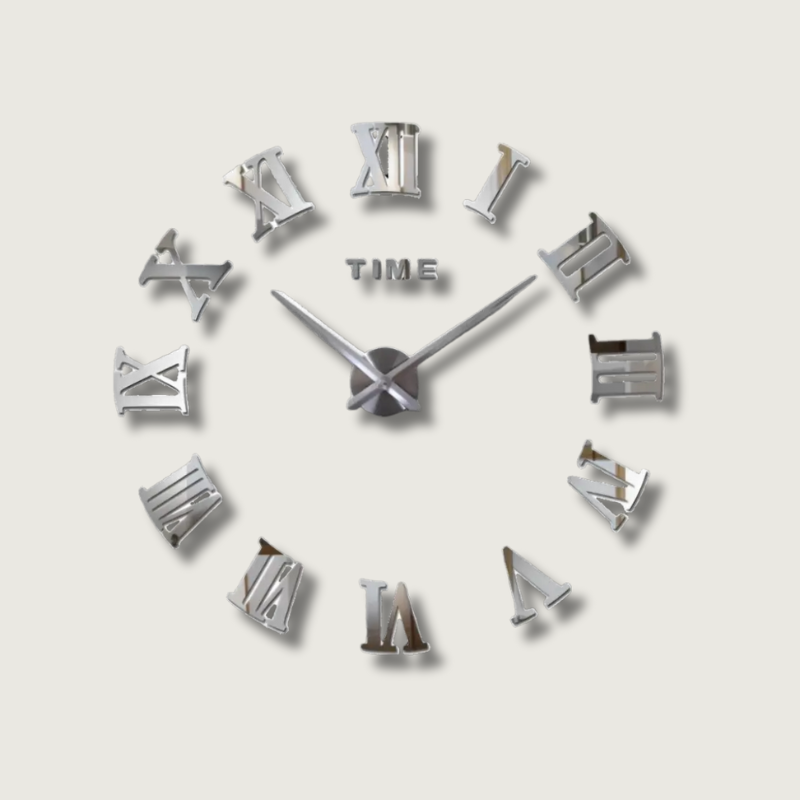 Modern Wall Clock – Roman Numeral Silver Mirror Design