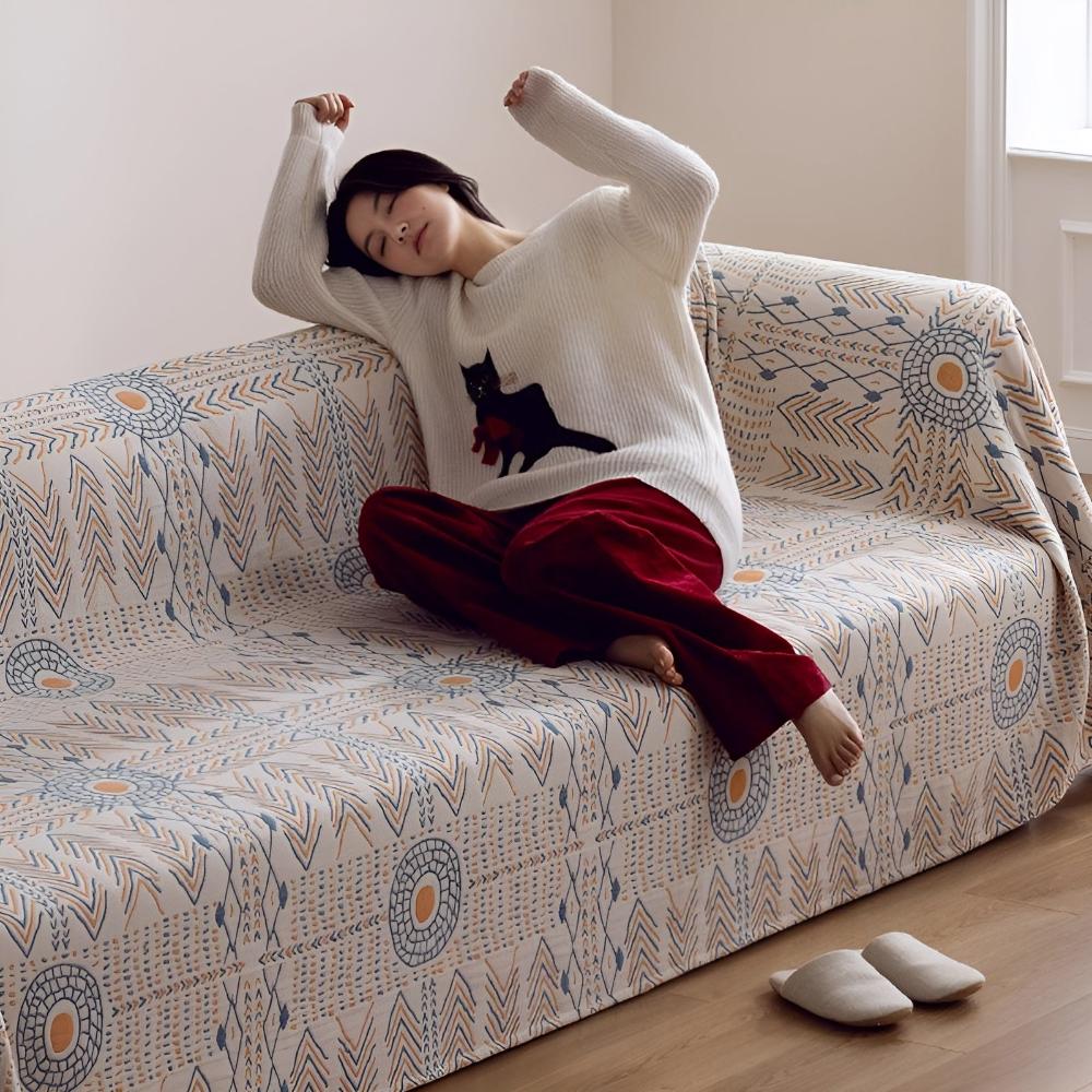 Reversible Cotton Throw Blanket - Cosy Dual-Sided Sofa & Bed Throw