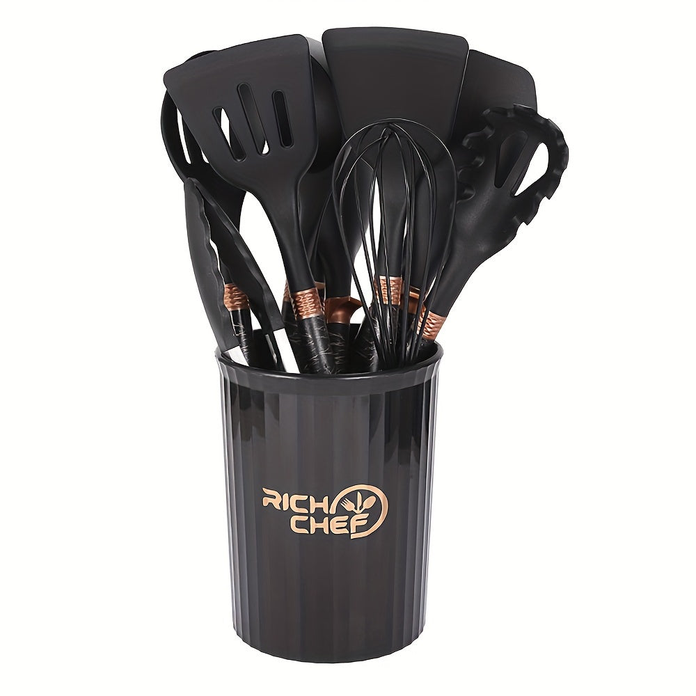 Silicone Kitchen Utensil Set with Wooden Handles, 12-Piece