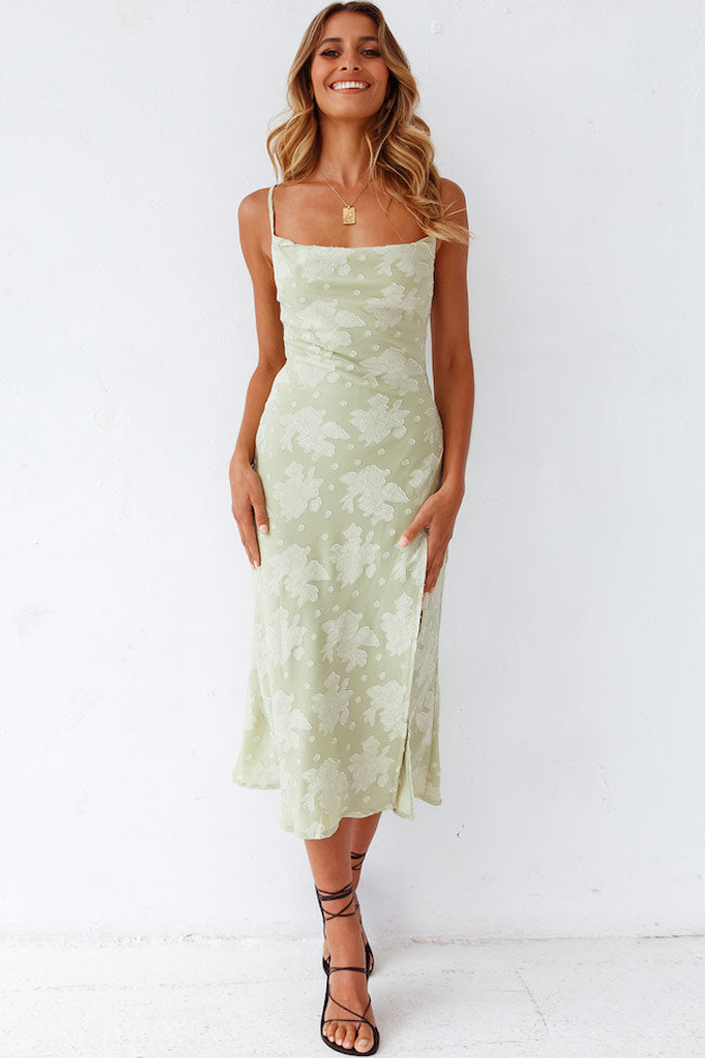 Women's Floral Cowl Neck Slip Midi Dress with High Slit