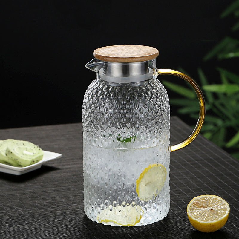 Heat-Resistant Glass Jug with Bamboo Lid, Hot & Cold Pitcher