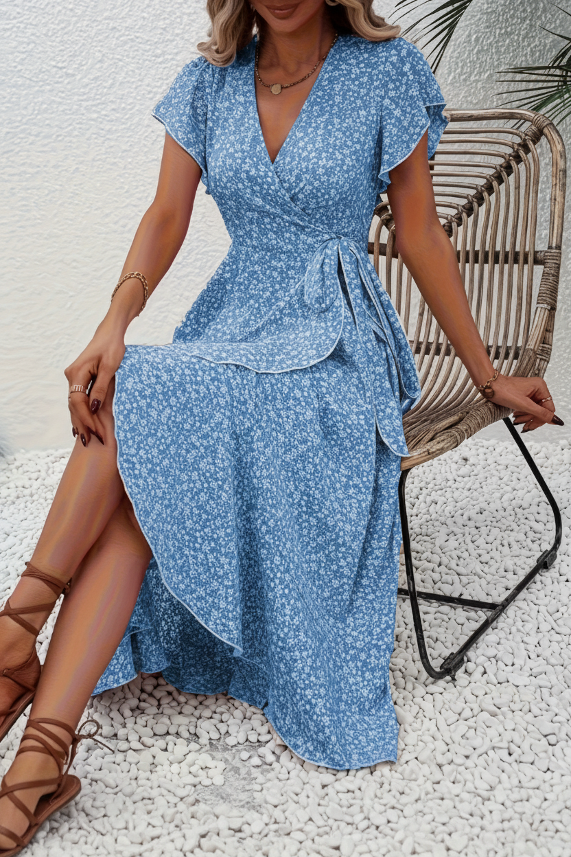 Floral V-Neck Dress with Asymmetrical Detailing