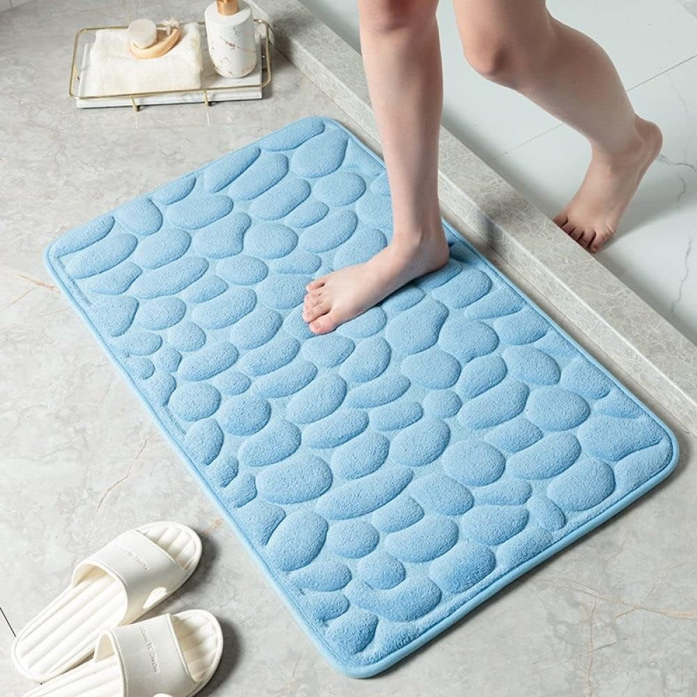 Cobblestone Embossed Coral Fleece Bath Mat