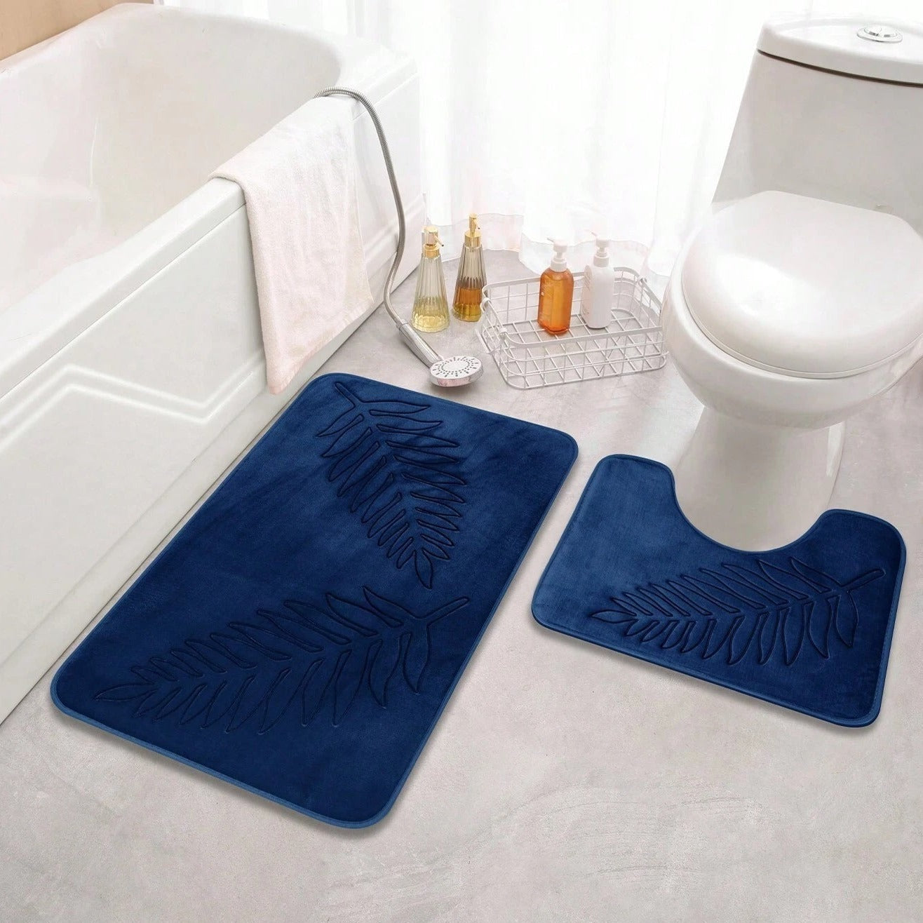 Lush Leaf Comfort Bath Mat Set - 2 Pc Memory Foam Mats