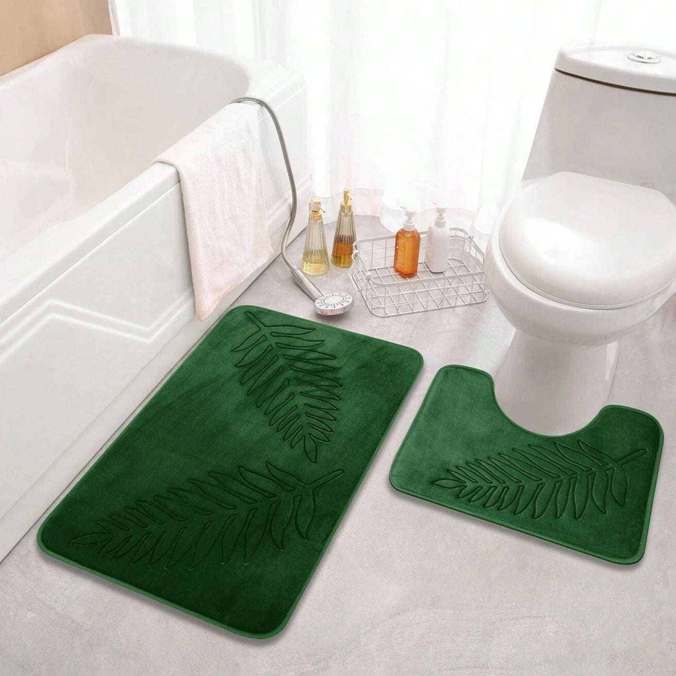 Lush Leaf Comfort Bath Mat Set - 2 Pc Memory Foam Mats