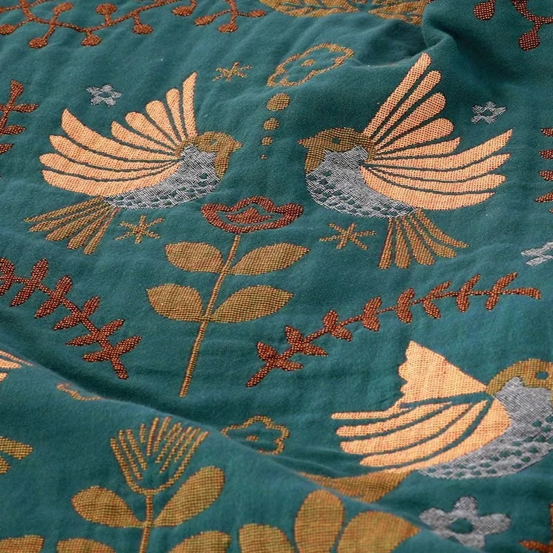 Reversible Scandinavian Bird Print Cotton Blanket