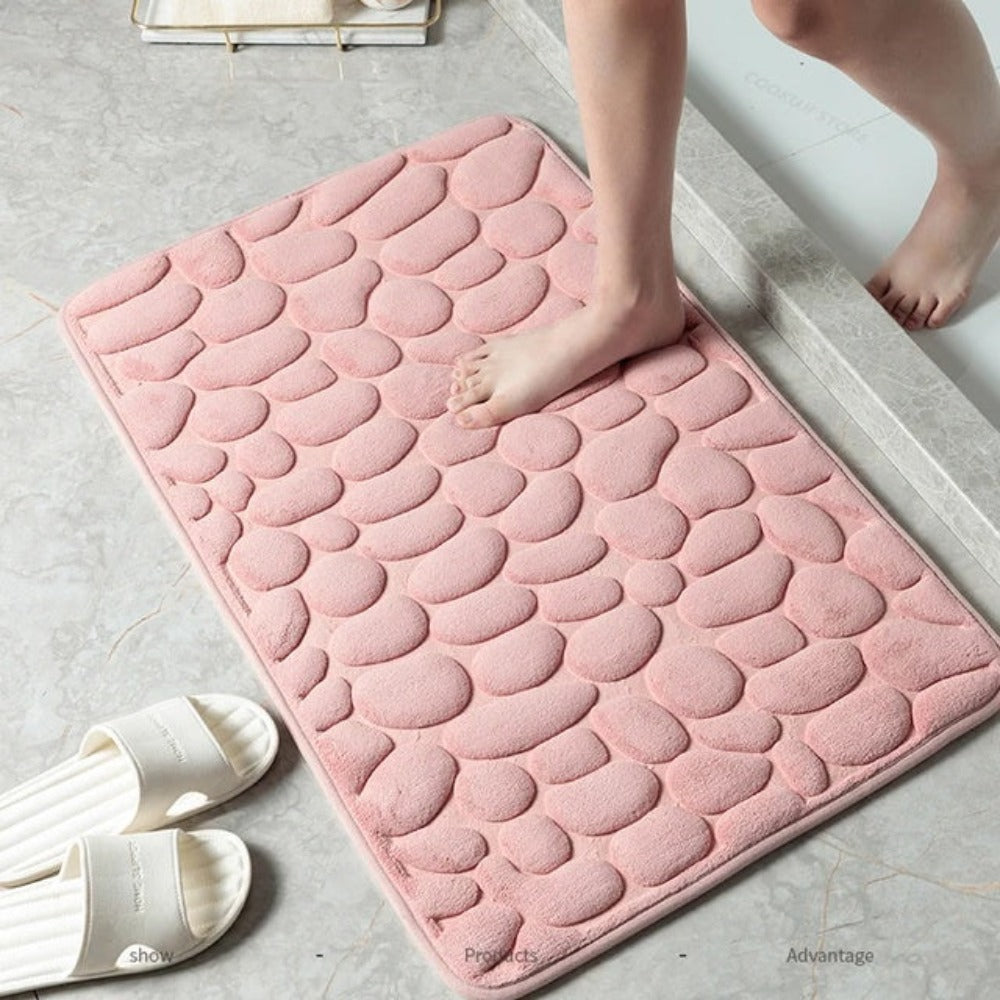 Cobblestone Embossed Coral Fleece Bath Mat