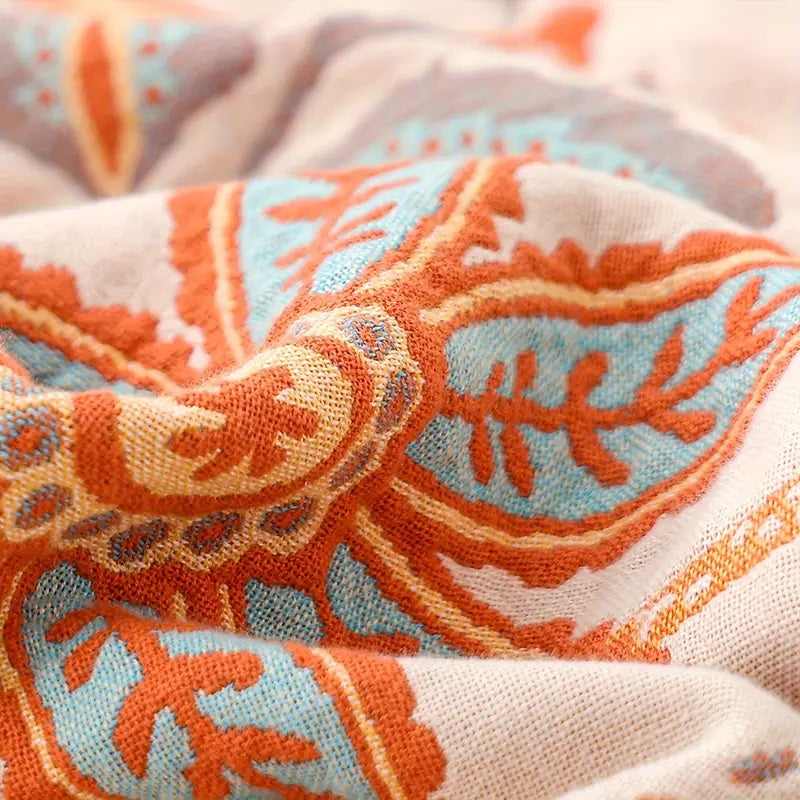 Rustic Floral Boho Cotton Throw Blanket with Fringe