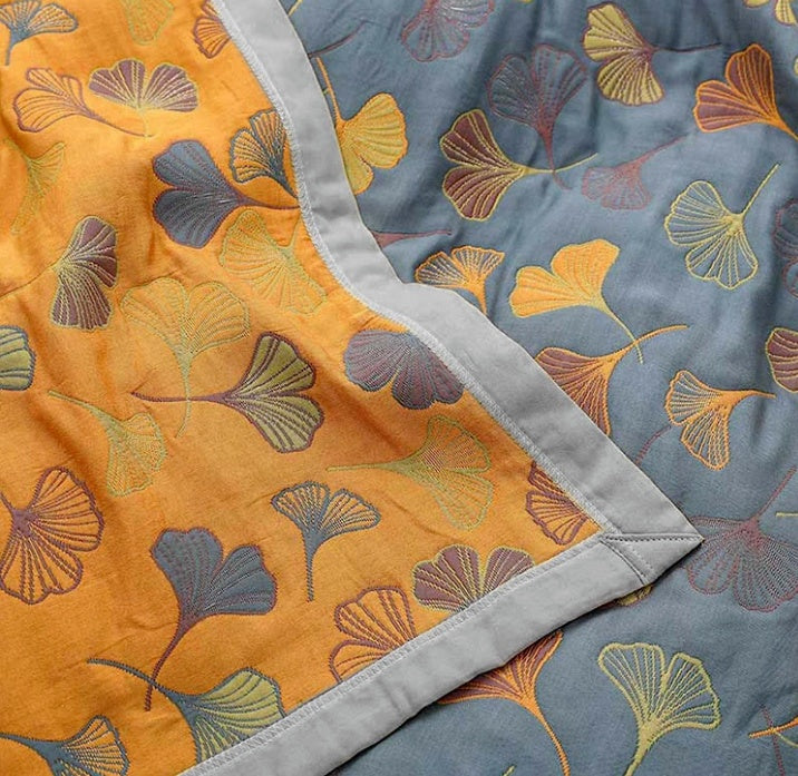 Ginkgo Leaf Reversible Quilt Throw Blanket