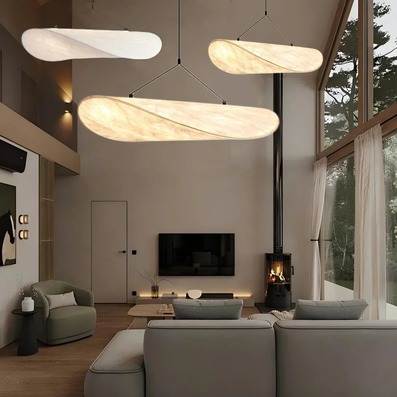 Japanese Silk Handmade Chandelier - Elegant Wave Design