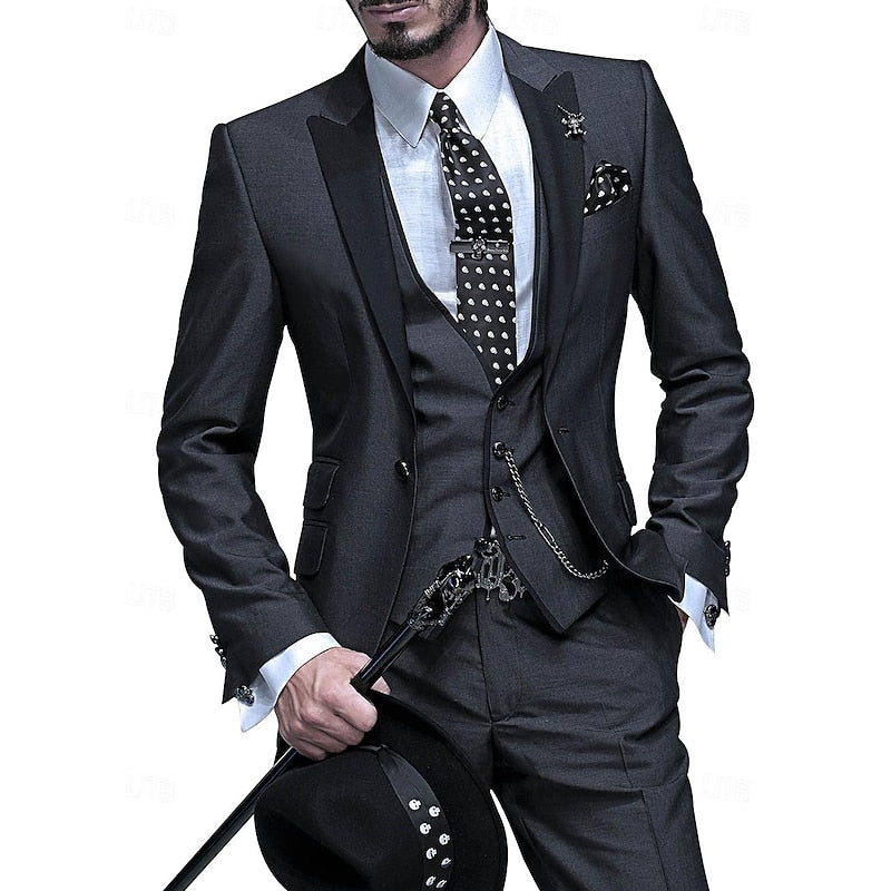 Men's Three-Piece Suit Set - Blazer, Vest & Trousers