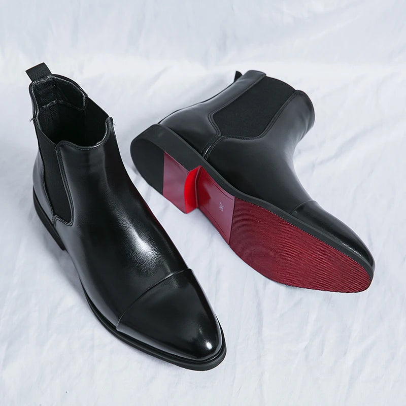 Men's Chelsea Leather Boots - Slip-On Cap Toe