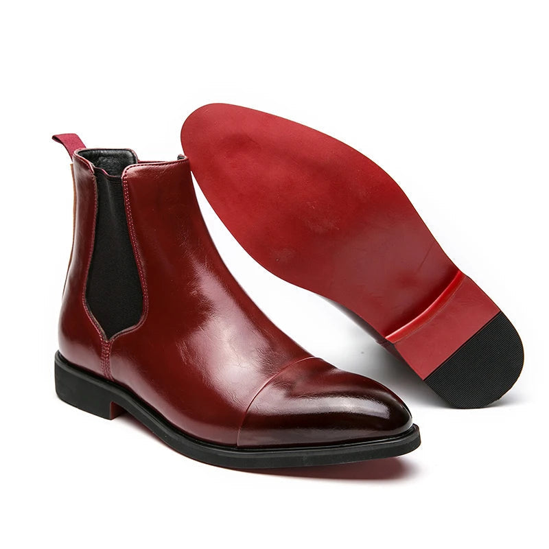 Men's Chelsea Leather Boots - Slip-On Cap Toe