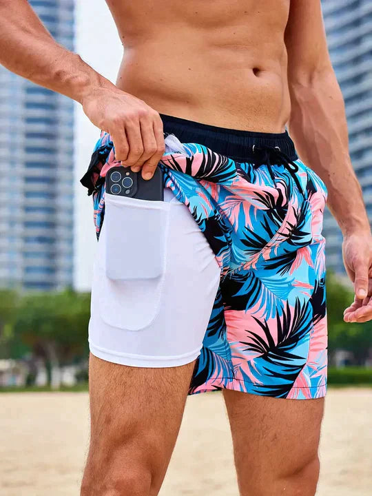 Men's Quick-Dry Swim Shorts with Inner Compression Liner