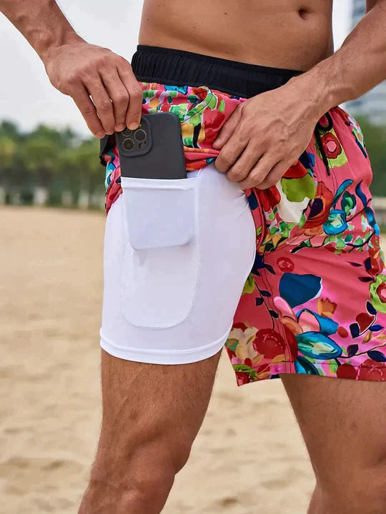 Men's Quick-Dry Swim Shorts with Inner Compression Liner