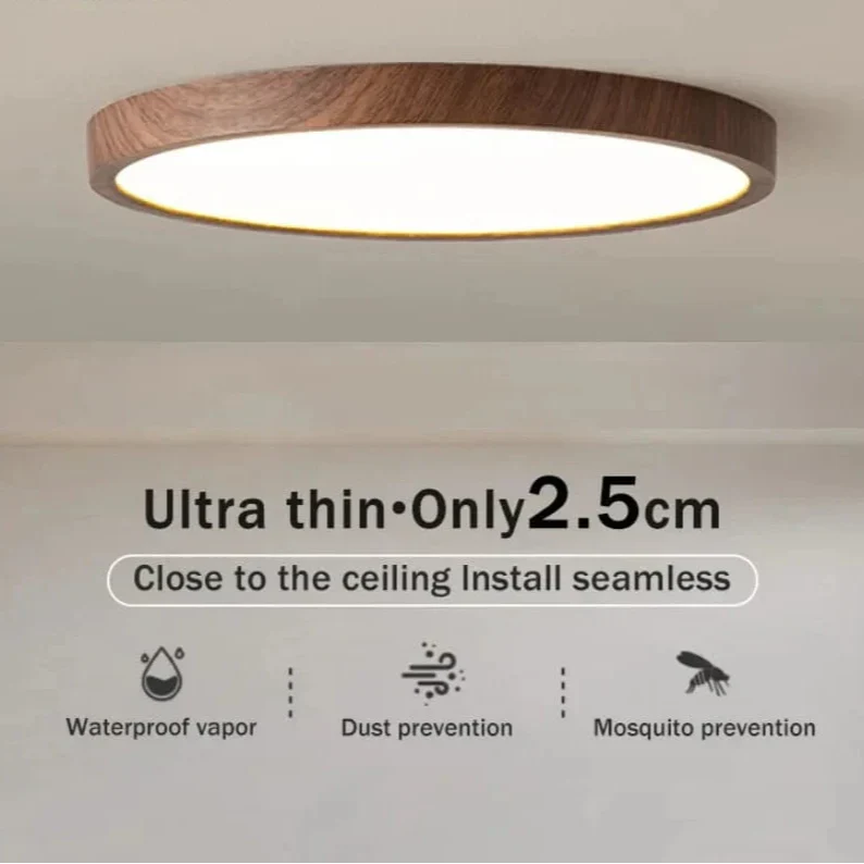Modern Circular Ultra-Thin Wooden LED Ceiling Light