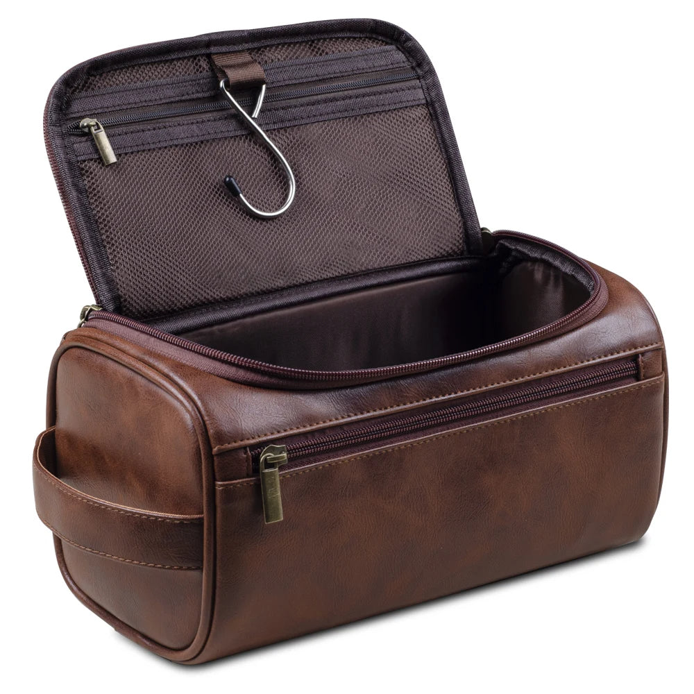 Leather Toiletry Bag with Waterproof Lining & YKK Zippers