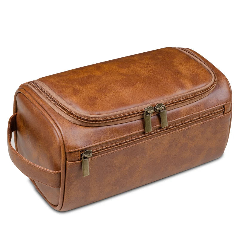 Leather Toiletry Bag with Waterproof Lining & YKK Zippers