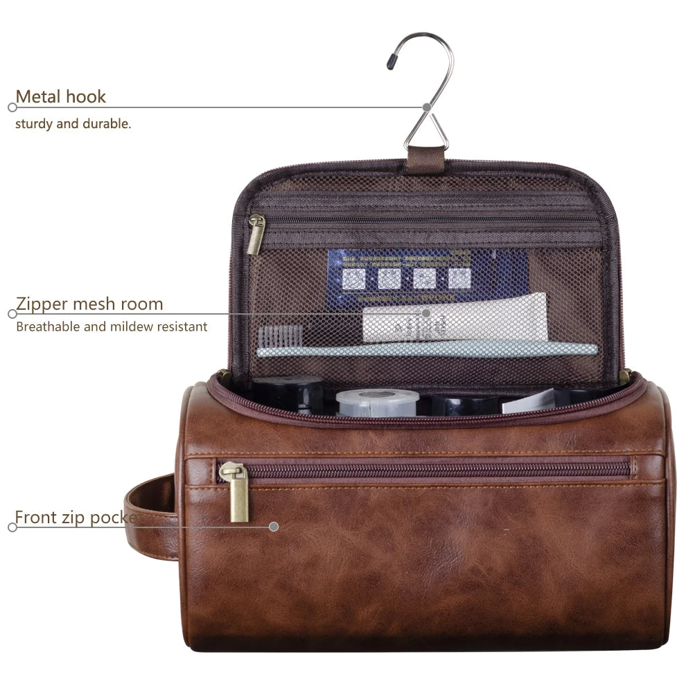 Leather Toiletry Bag with Waterproof Lining & YKK Zippers