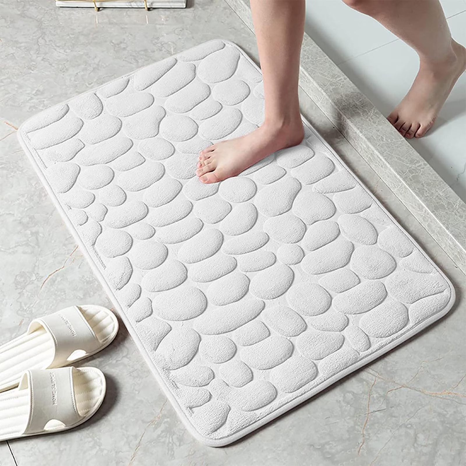 Cobblestone Embossed Coral Fleece Bath Mat