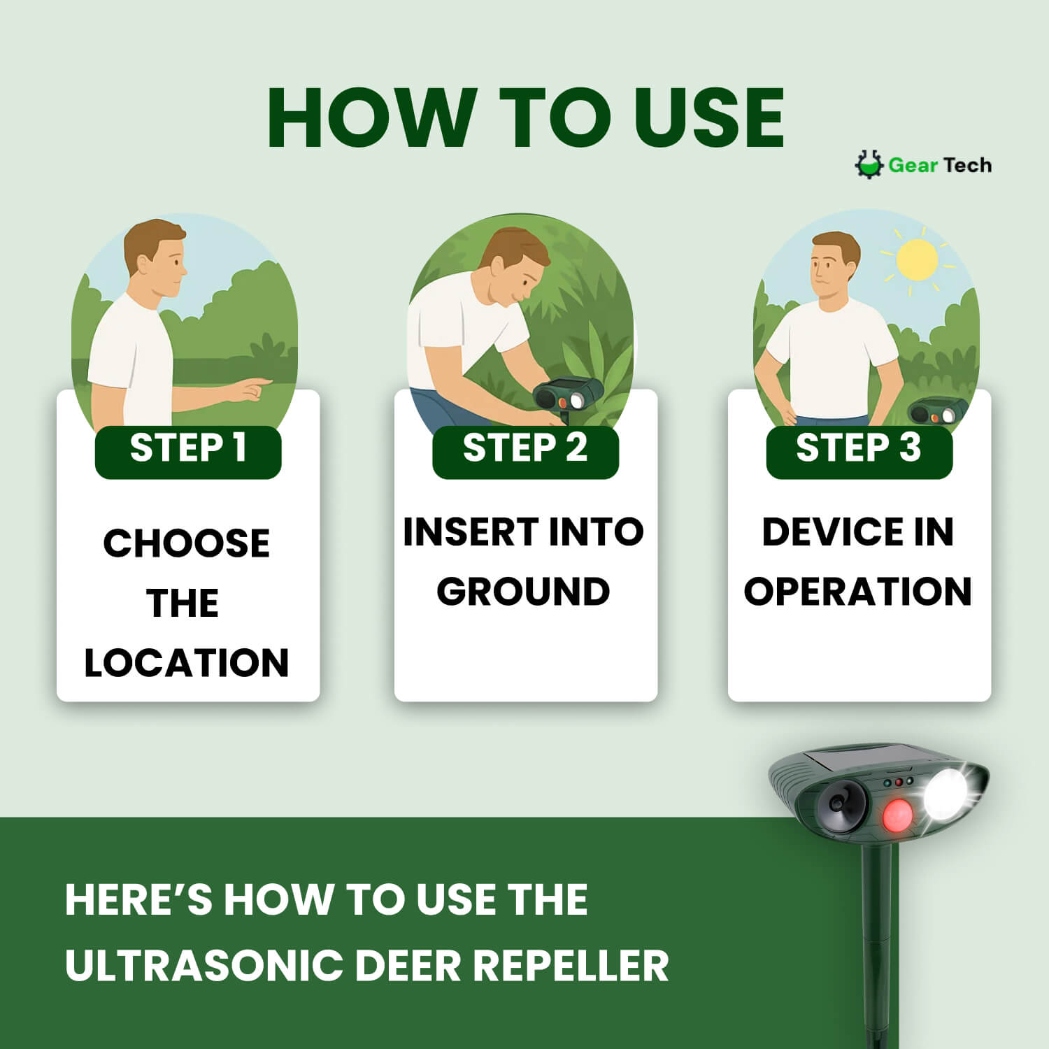 Solar-Powered Ultrasonic Deer Repeller for Gardens