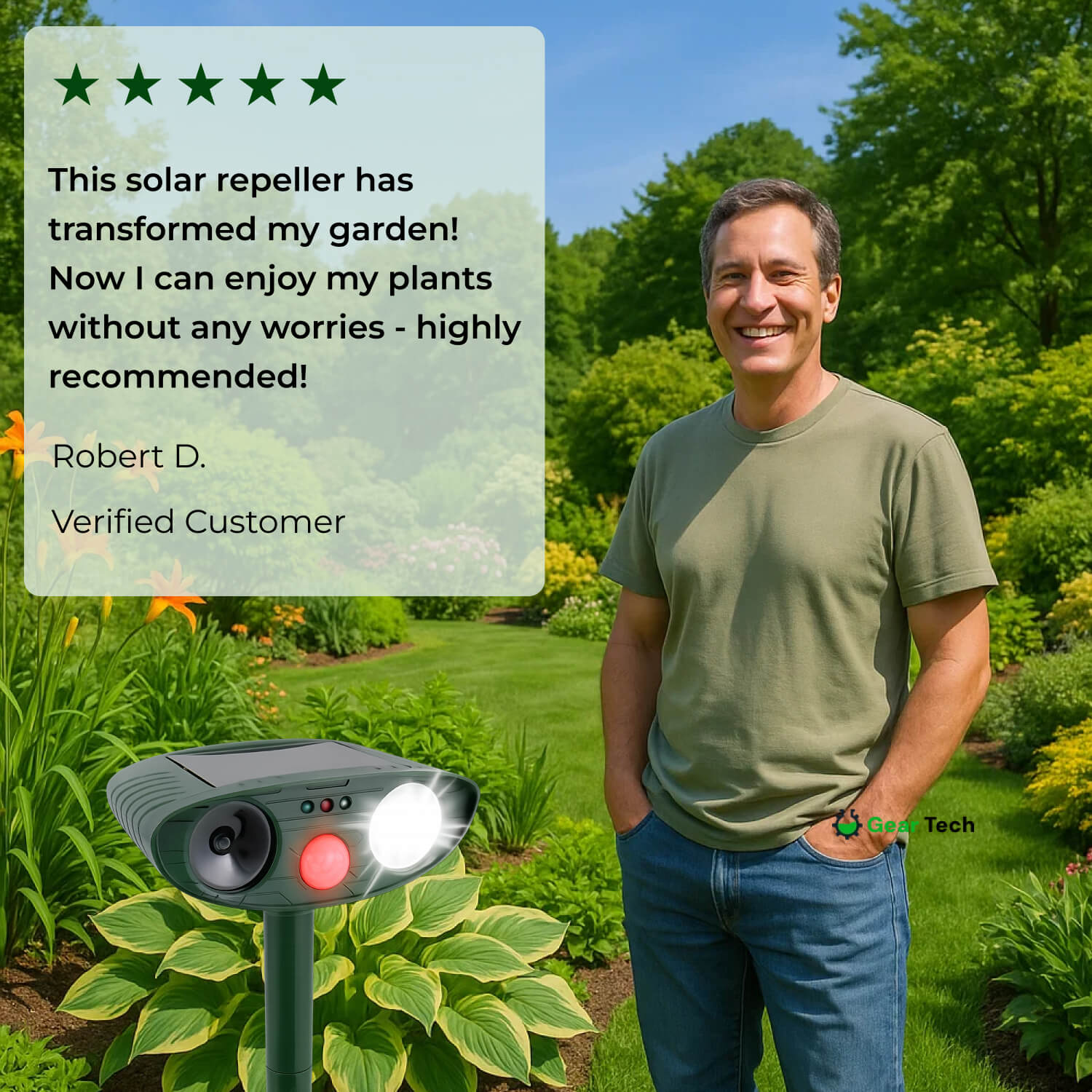 Solar-Powered Ultrasonic Deer Repeller for Gardens
