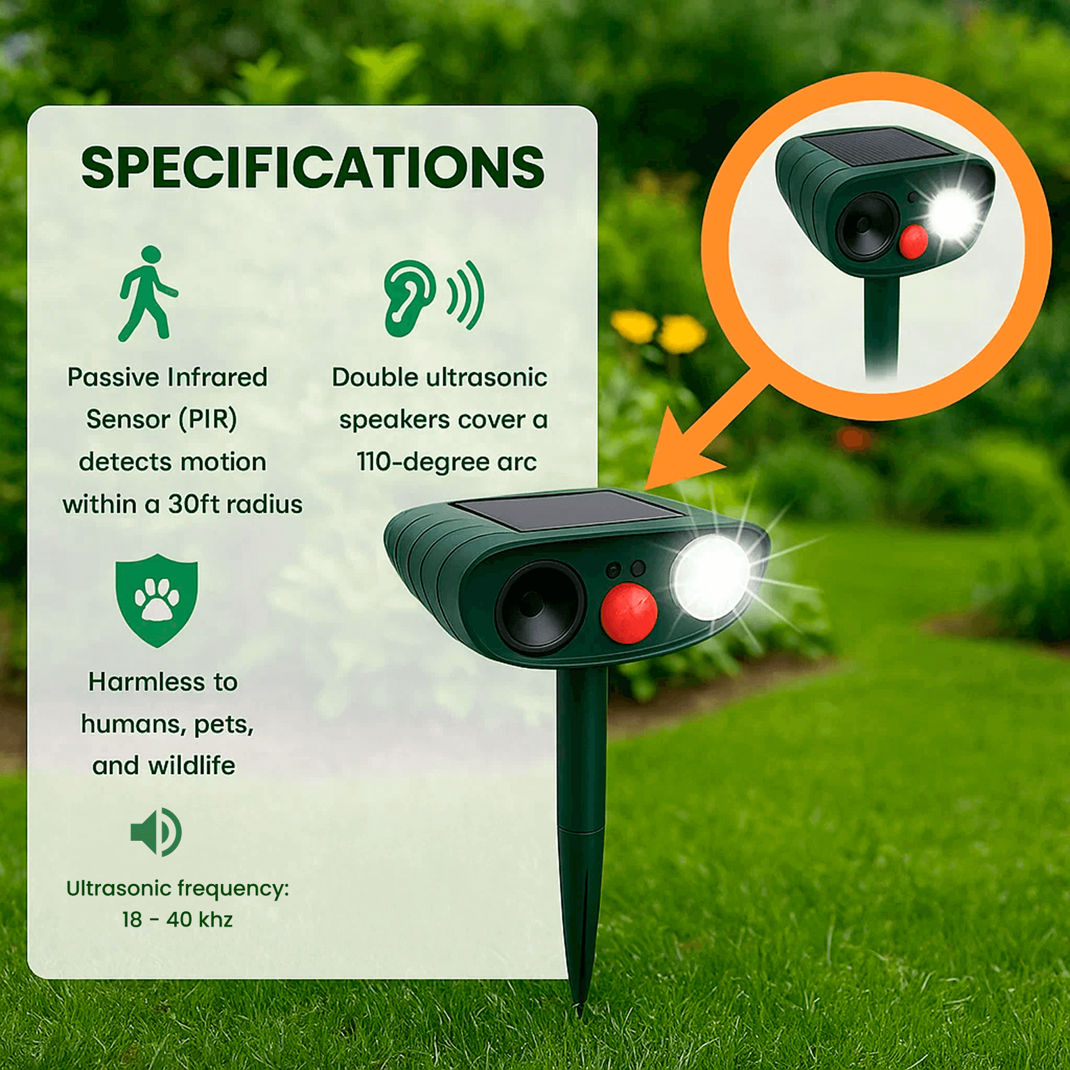 Solar-Powered Ultrasonic Deer Repeller for Gardens