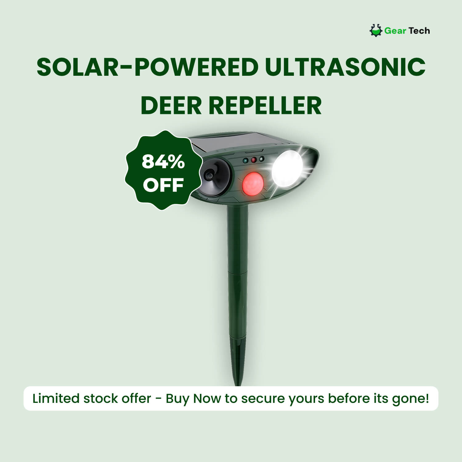 Solar-Powered Ultrasonic Deer Repeller for Gardens