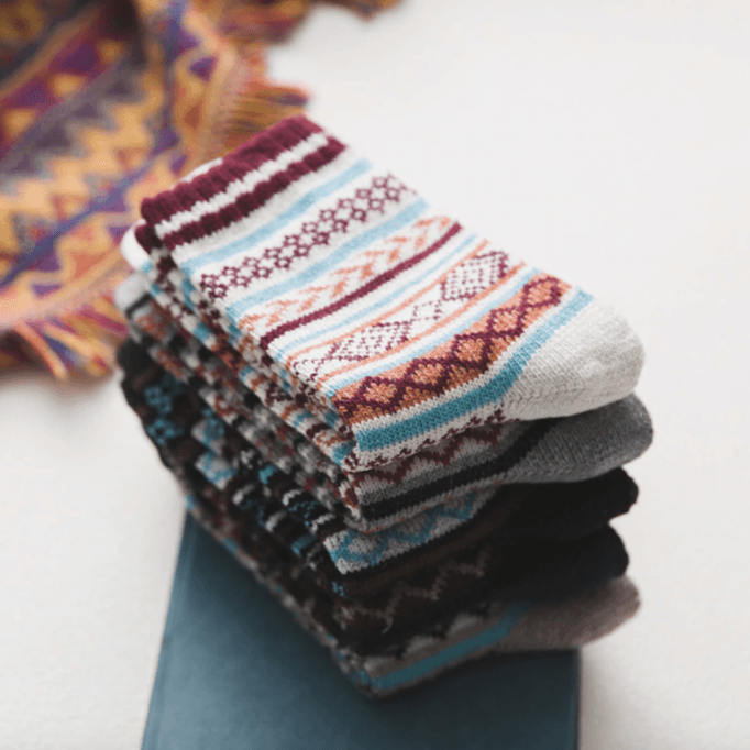 Nordic Wool Blend Winter Socks - Scandinavian Pattern