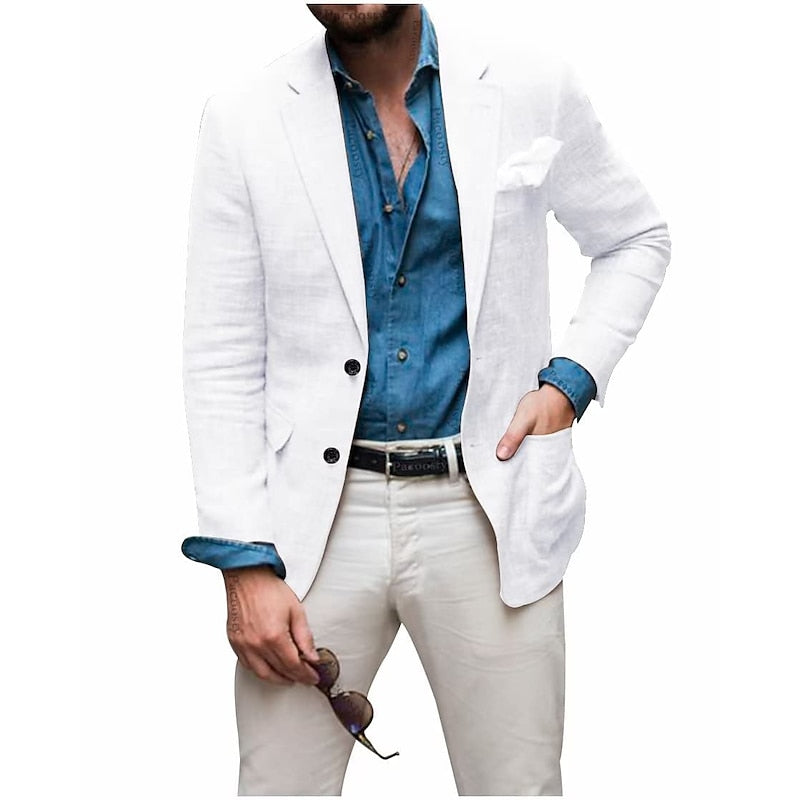 Men's Linen Summer Blazer - Lightweight Two-Button Jacket
