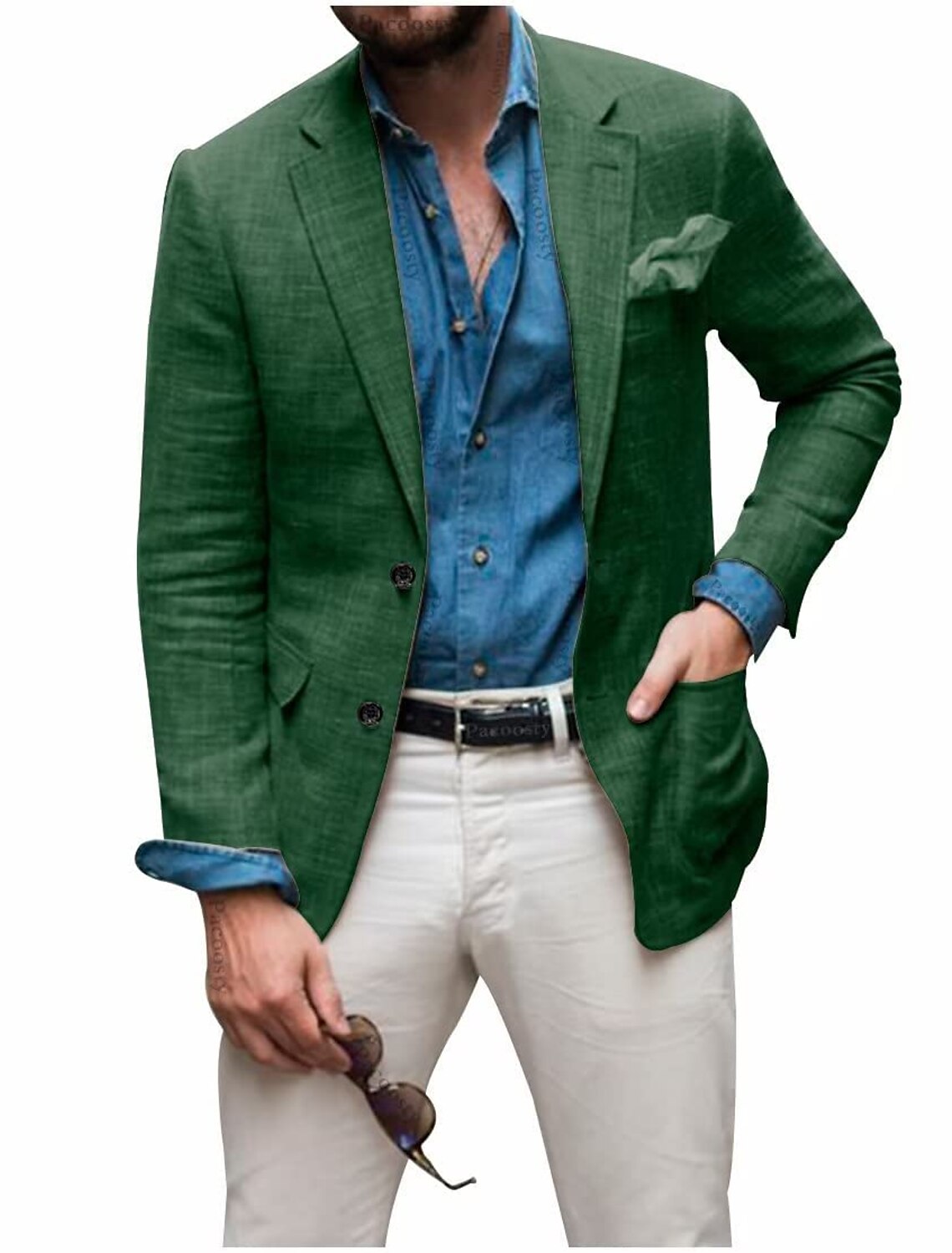 Men's Linen Summer Blazer - Lightweight Two-Button Jacket