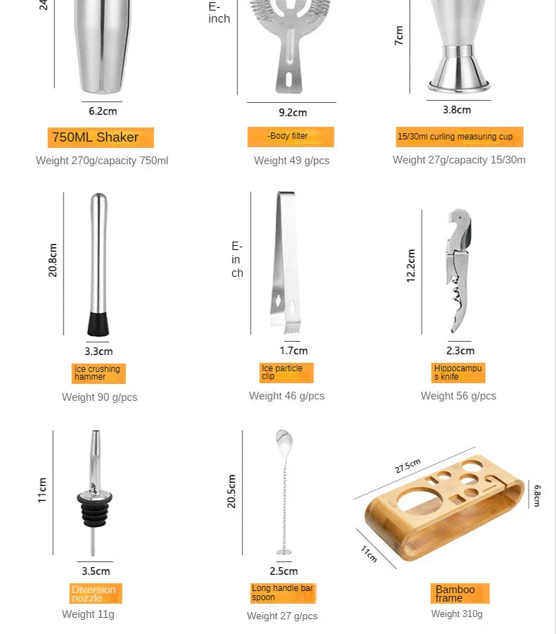 10-Piece Metallic Cocktail Bar Kit for Mixology