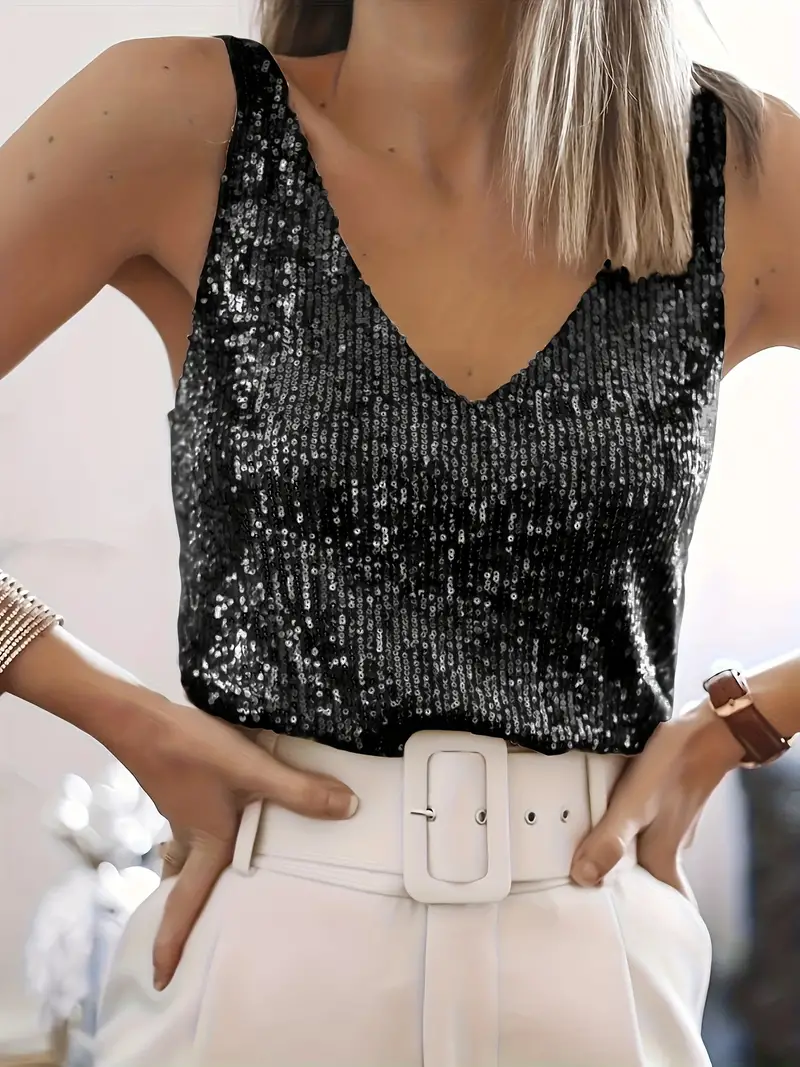 Women's Sequin Sleeveless Party Top - Sparkly Glamour