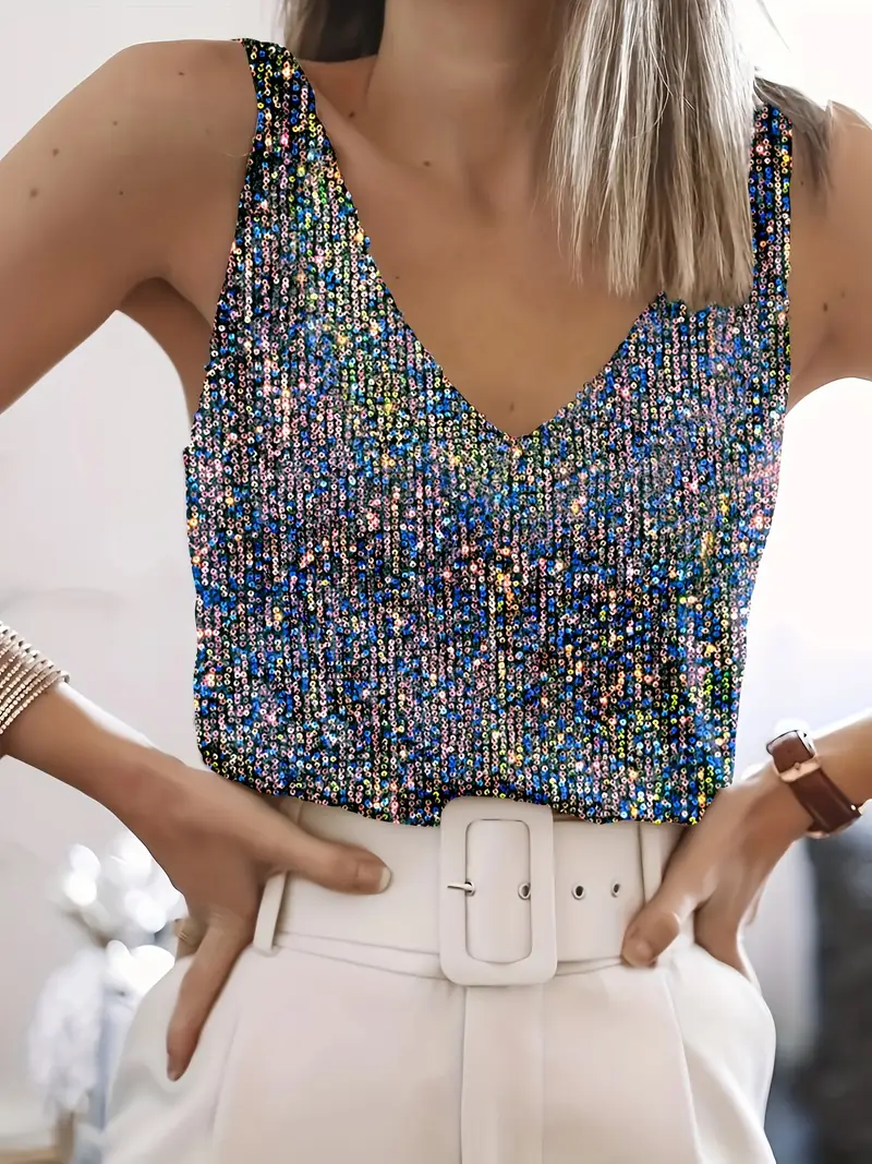 Women's Sequin Sleeveless Party Top - Sparkly Glamour