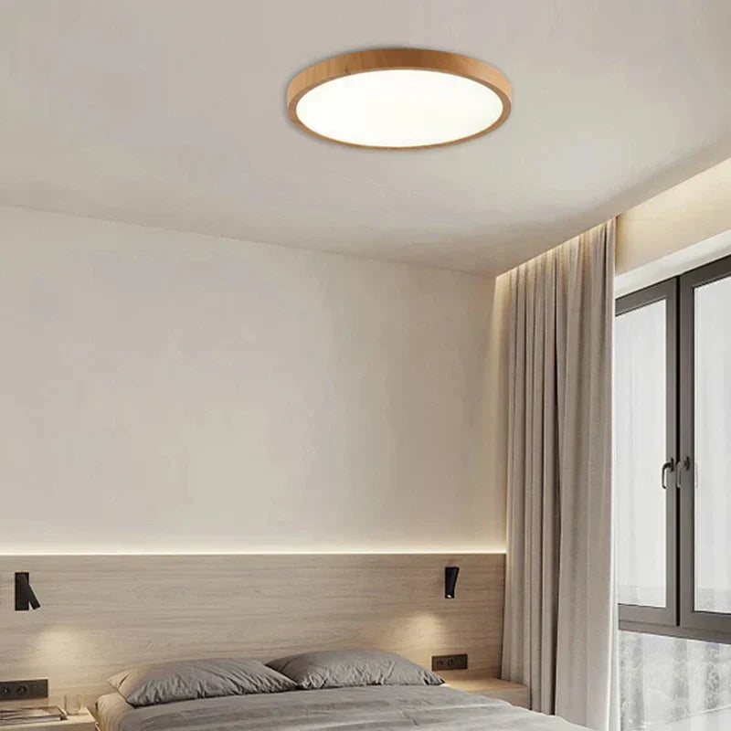 Ultra-Thin Walnut Circular Ceiling Light