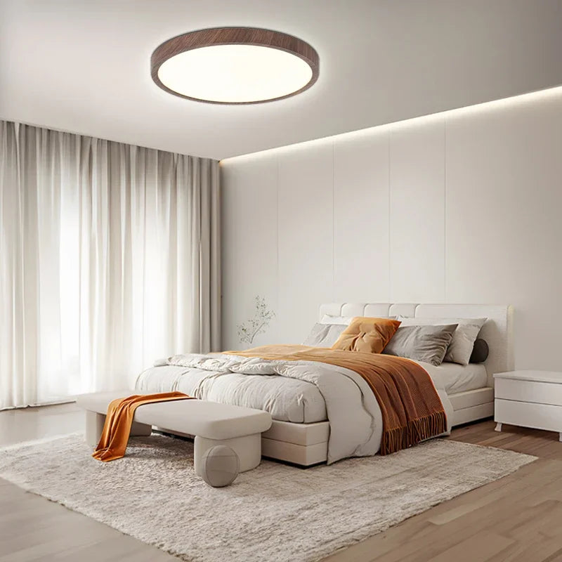 Ultra-Thin Walnut Circular Ceiling Light