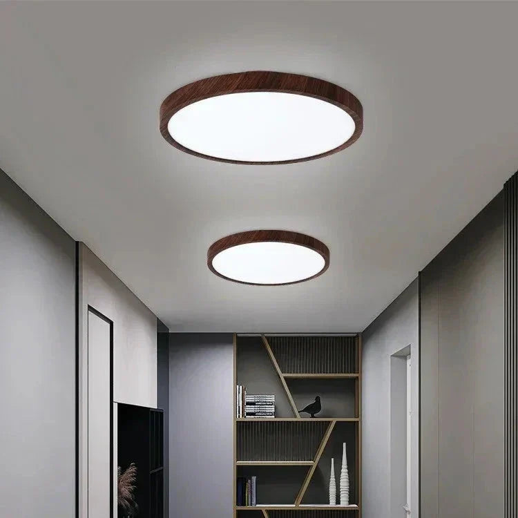 Ultra-Thin Walnut Circular Ceiling Light