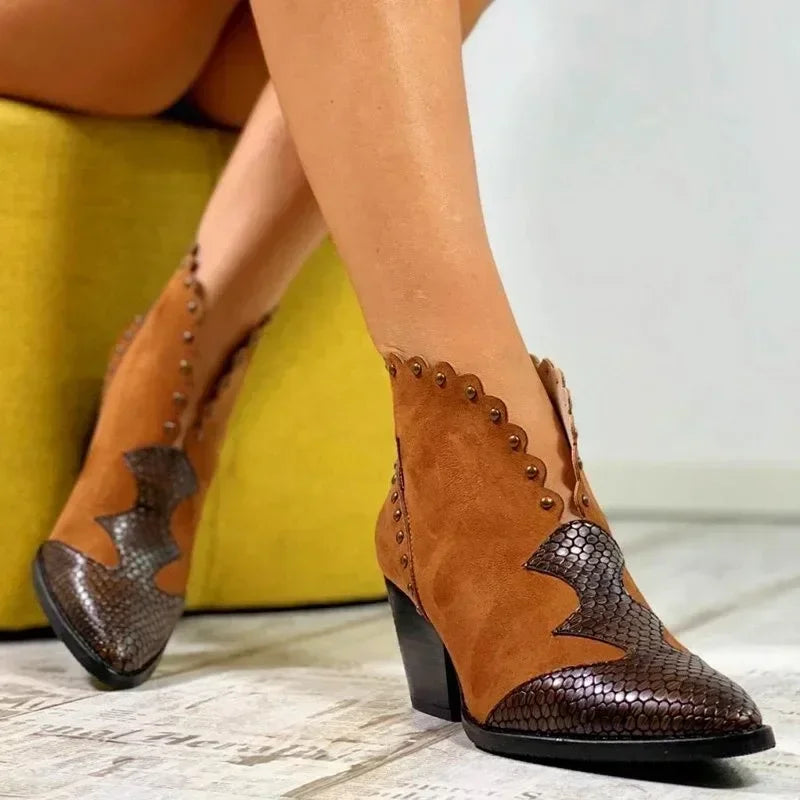 Women's Genuine Leather Lace-Up Cowboy Boots