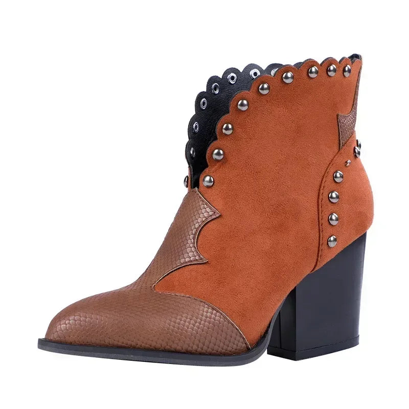 Women's Genuine Leather Lace-Up Cowboy Boots