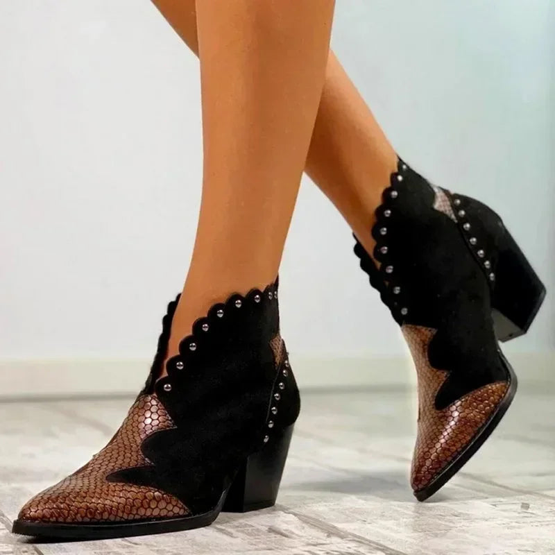 Women's Genuine Leather Lace-Up Cowboy Boots