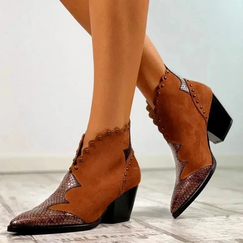Women's Genuine Leather Lace-Up Cowboy Boots