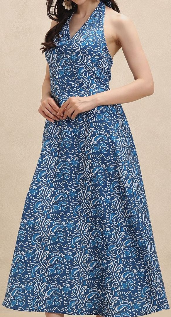 Women's V-Neck A-Line Floral Midi Dress