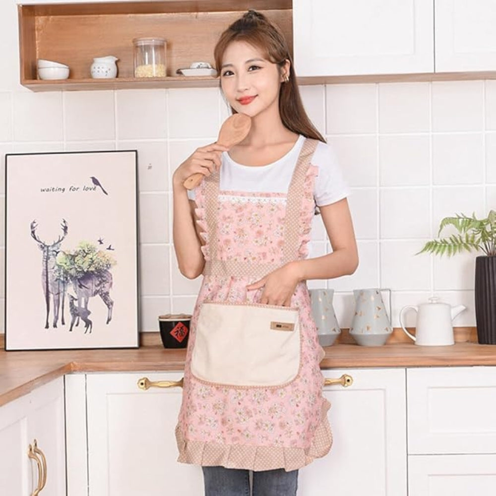 Floral Kitchen Apron - Waterproof Oil-Resistant Cotton