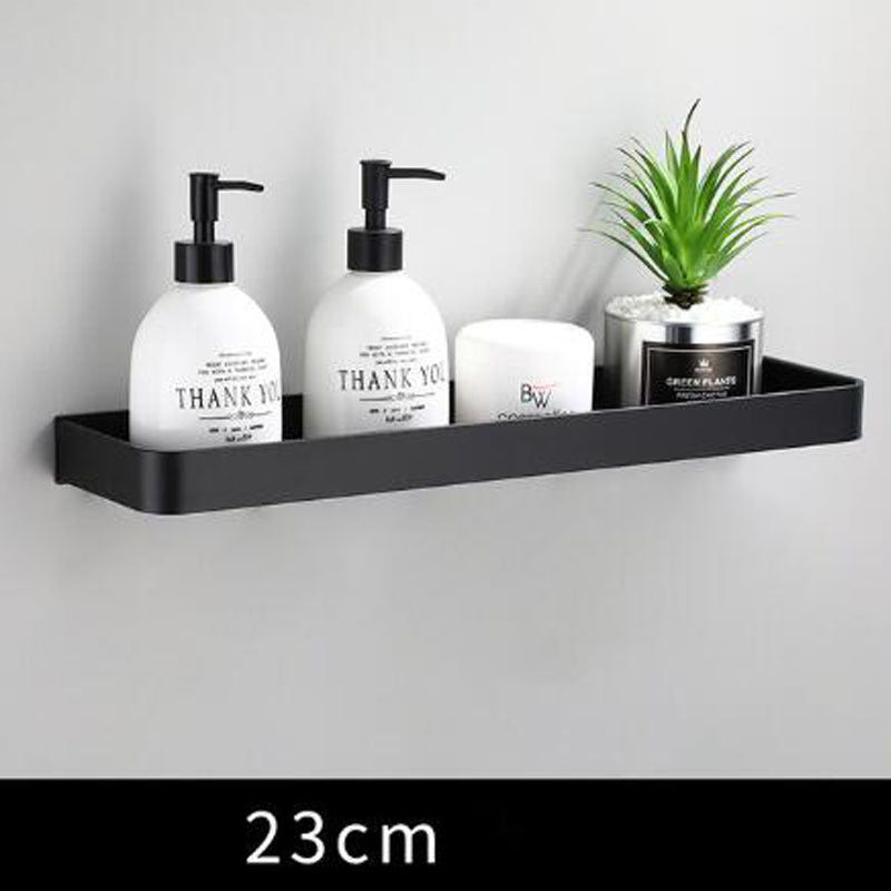 Black Aluminium Bathroom Wall Shelf with Hooks and Rod Options