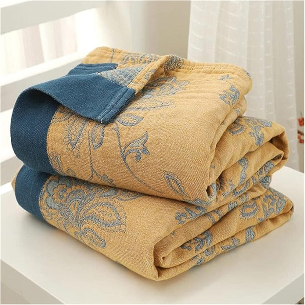 Floral Cotton Gauze Comfort Blanket, 5-Layer Design