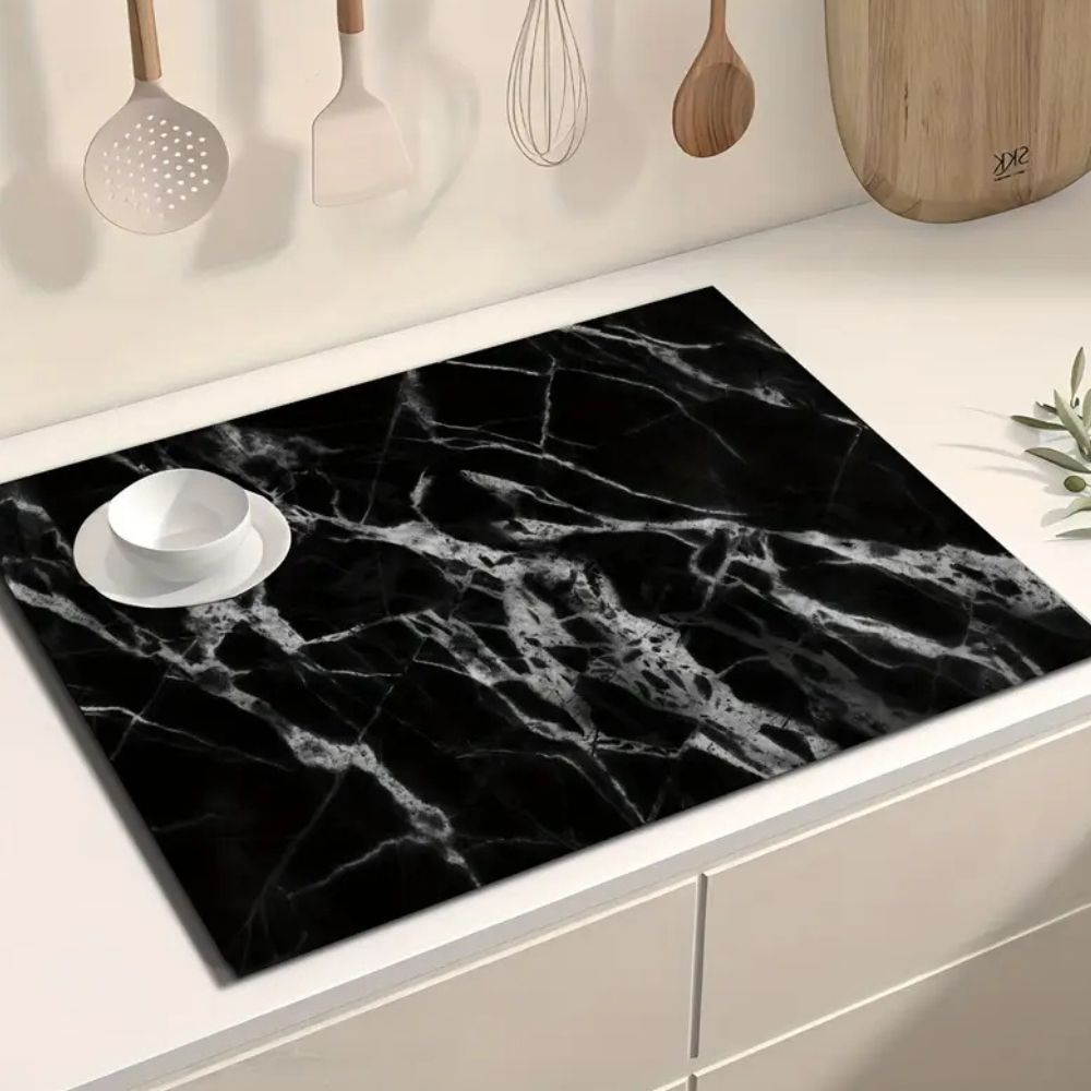 Marble Print Dish Drying Mat - Absorbent Kitchen Counter Mat