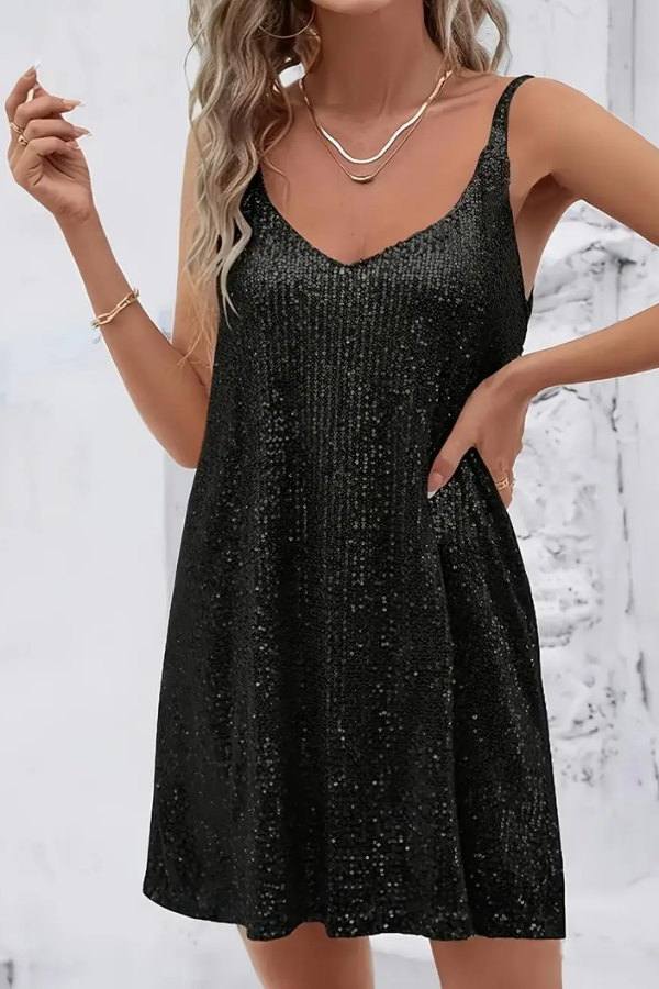 Sparkling Sequin Cocktail Dress with V-Neckline